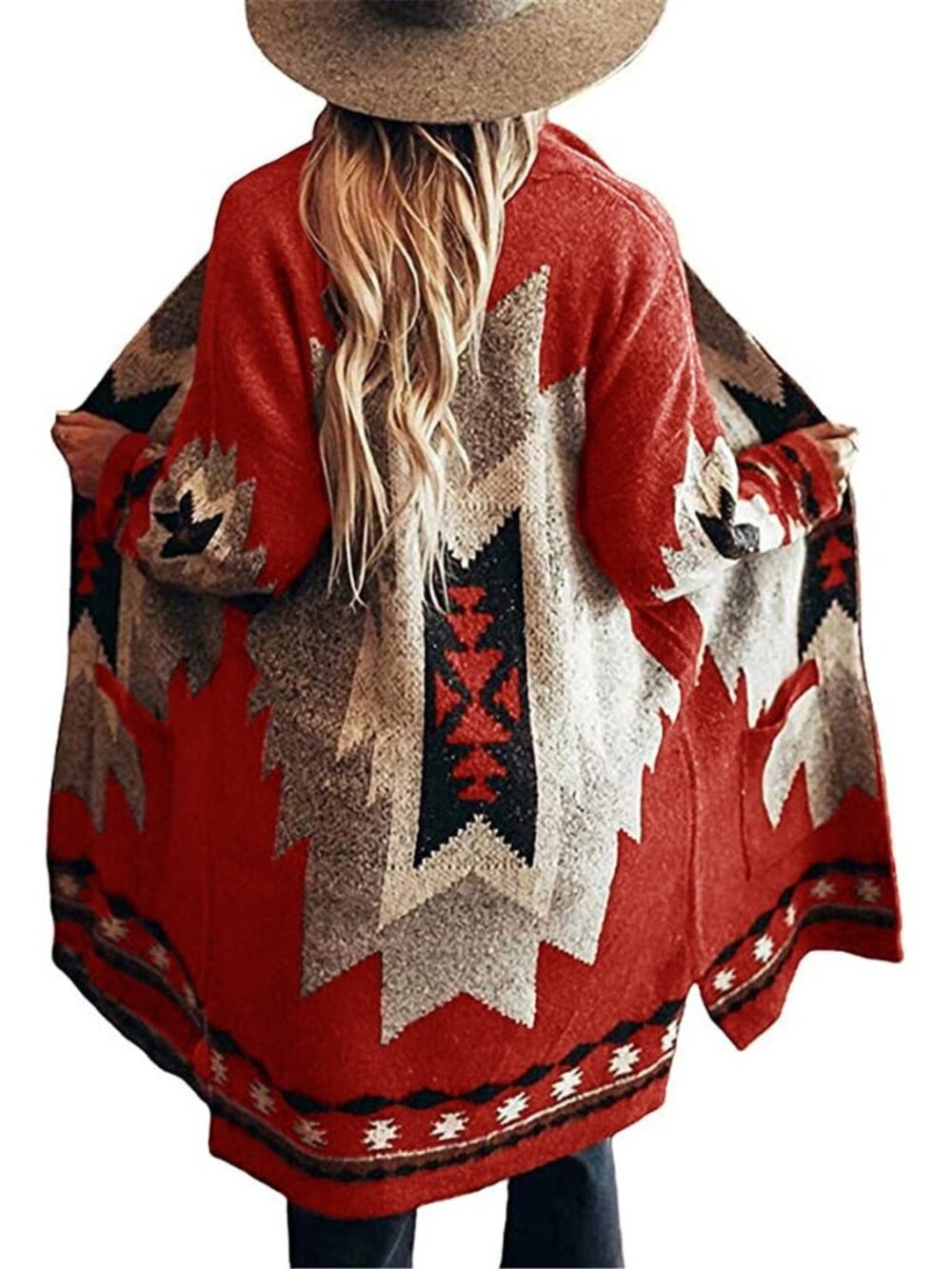 Women Vintage Tribal Knitted Cardigan Sweater Coat Western Casual Open Front